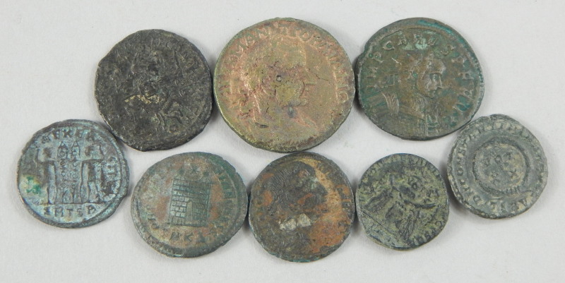 Eight Roman and Roman style coins, cast for the Emperors of Constantine I, Constantine II etc.