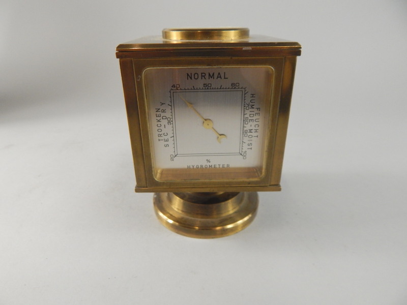 An Angelus brass barometer and mantel timepiece, with four silvered dials, on a swivel base - Image 4 of 4