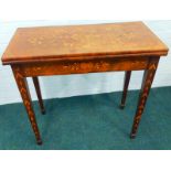 An early 19thC Dutch mahogany and floral marquetry card table, the rectangular top hinged to