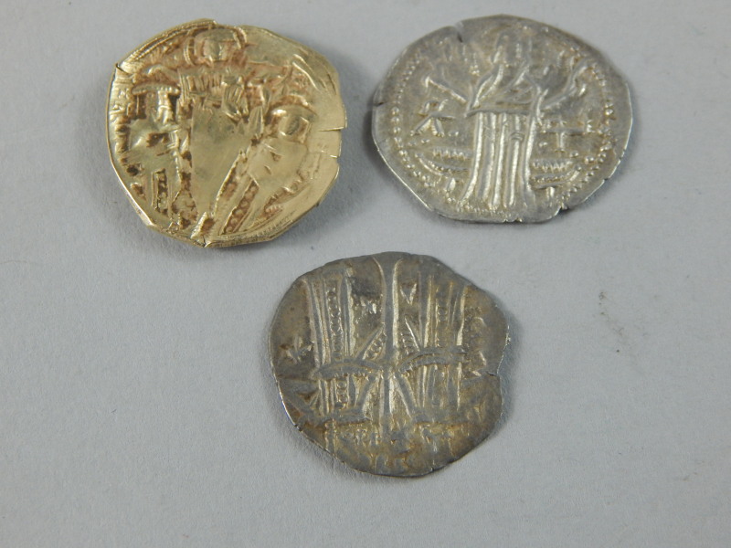 Three white metal Byzantine coins, for Michael IV, Ivan Alexander etc. - Image 2 of 2