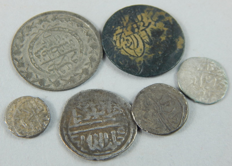 A collection of white coloured metal and other coins, to include late 14thC Ottoman Empire, Egyptian