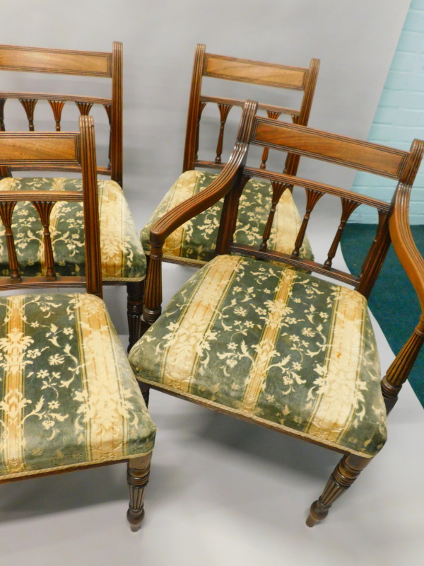 A set of eight George IV mahogany dining chairs, each with a reeded spindle turned support to the - Image 3 of 6