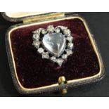 A Victorian moonstone and diamond brooch, the moonstone to the centre shaped as a heart, set with
