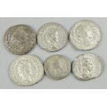 Six Roman and Roman style coins, to include Severus Alexander and Gordanius III (6)