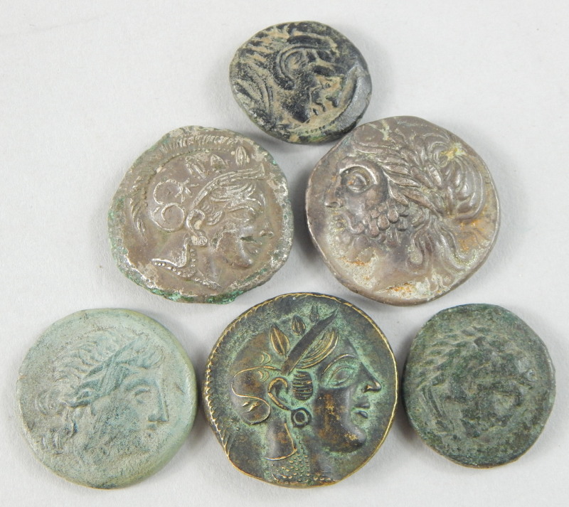 A collection of Ancient Greek and Ancient Greek replica coins, to include a silver Phillip III