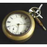 A silver pocket watch, maker H.Stone, with white enamel dial, seconds dial, key wind, with outer