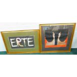 Two framed coloured prints, Erte and Aladdin