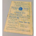 A football programme, for Stockport County -v- Lincoln City 1/1/1929, Football League Division 3