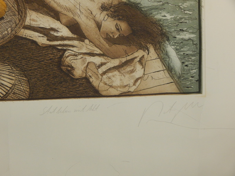 20thC. Female study, artist signed and titled coloured etching 68/130, 29cm x 35.5cm - Image 2 of 3