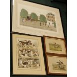 A collection of sporting prints, to include a signed Vincent Haddelsey town scene with coach and