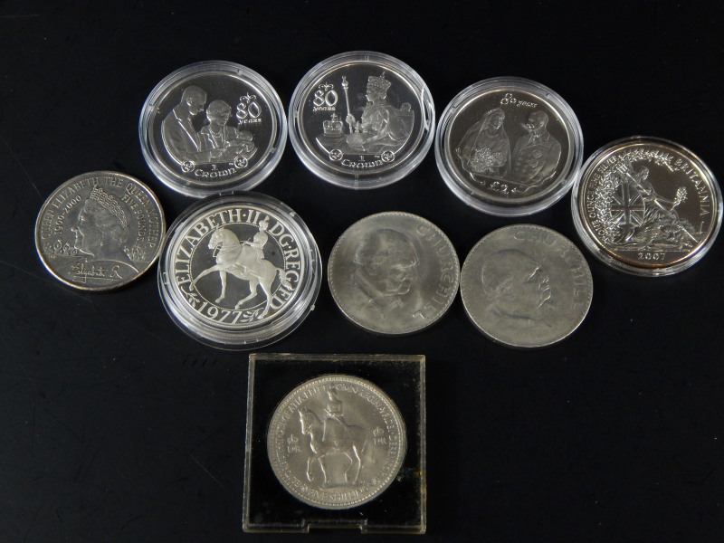 Various silver collector's and commemorative coins, to include Queen Elizabeth II and Isle of Man 80