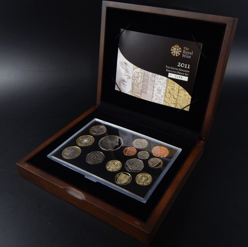 A Royal Mint 2011 executive proof set, number 2248, with certificate, in fitted case