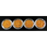 A set of four sovereigns, the first four modern British sovereigns, King George III, George IV (