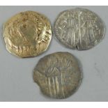 Three white metal Byzantine coins, for Michael IV, Ivan Alexander etc.