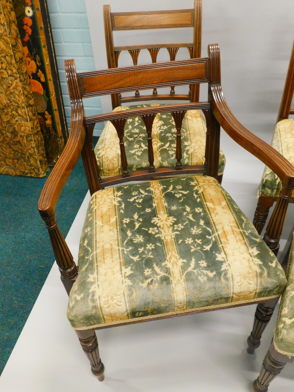 A set of eight George IV mahogany dining chairs, each with a reeded spindle turned support to the - Image 2 of 6