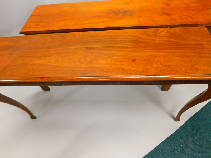 A pair of 19thC mahogany side or serving tables, each rectangular top with a moulded edge, above a - Image 2 of 4