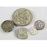 A collection Ancient Greek silver and other coins, to include a Alexander III Drachma, a silver