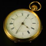 A Victorian 18 carat gold pocket watch and chronograph, the enamel dial with Roman numerals, the