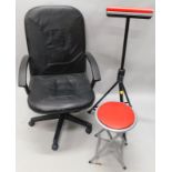 An office swivel chair, stool and a stand