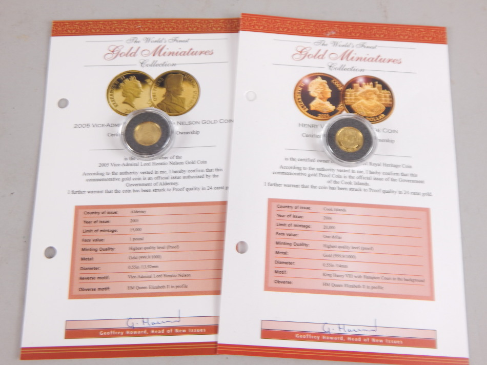 Two Gold Miniature Collection proof coins, to include 2005 Vice Admiral Lord Horatio Nelson gold