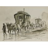 Edward Brian Seago (1910-1974). Horse and caravan, ink drawing, signed, 21cm x 28.5cm