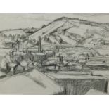 Peter Mayne (b.1952). Industrial landscape, drawing, signed, 25cm x 30cm, and another, street