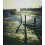 Wayne Reeves (20thC). Low tide, Folkestone harbour, pastel, signed, 44.5cm x 38.5cm