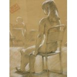 John Hall (1921-2006). Female study, drawing with highlight, studio stamp, 48cm x 36cm