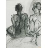 Lewis Davies (1939-2010). Seated nudes study, charcoal, signed, 53cm x 37cm, and another signed