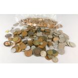 A large quantity of British coins, enamel badge, costume ring etc