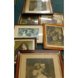 Various Victorian and later coloured prints, to include a Pears type sailor, one titled Family