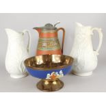 A collection of ceramics, to include a lustre bowl, a terracotta jug with pewter lid etc