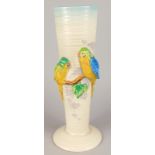 A 1950's Newport Pottery Clarice Cliff vase, of tapering ribbed outline, raised with exotic birds in