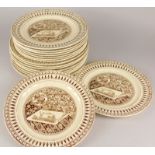 A Victorian Aesthetic style part dinner service, printed in brown with oriental taste vignettes,