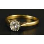 A diamond solitaire ring, with round brilliant cut diamond, approx 0.43cts, yellow metal, marked
