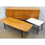 A collection of retro furniture, a Stonehills teak G-Plan style sideboard with three drawers and
