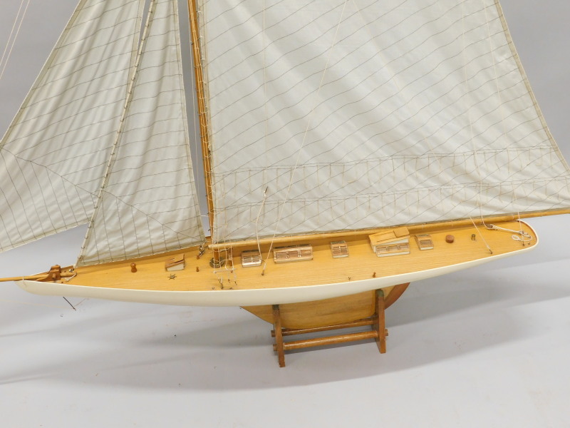 A large single masted pond yacht, with three sails on a stand, 169cm wide. - Image 2 of 2