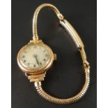 A ladies wristwatch, with circular dial, on rope twist bracelet, yellow metal, unmarked, 13.4g all