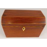 A 19thC zebrawood box, with boxwood strung borders, 19cm wide