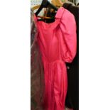 A ladies 1980s silk ball gown, in vivid pink, brown cape, a men's sheepskin coat with fur collar