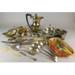 Various items of silver plate, to include an oval tea caddy, muffin dish, asparagus service etc.