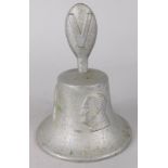 A Second World War cast aluminium victory bell, decorated in profile with the Allied leaders, sold