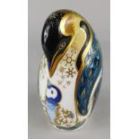 A Royal Crown Derby porcelain penguin paperweight, gold button to underside