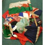 Various textile related items, to include Union Jack flag, world flag, embroidered pieces, trilby