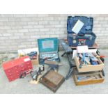 A quantity of tools, to include a Workmate, anvil, tools etc.