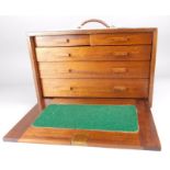 A mahogany portable tool box or collector's chest, with baize lined drawers etc.