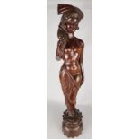 A Balinese hardwood carving, of a nude female, 79cm high