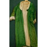 A gentleman's vintage Oriental green silk dressing gown, with embroidery on cuff, collar and pockets