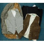 Vintage clothing etc., to include a gents part suede waistcoat, a tweed jacket, suits etc.