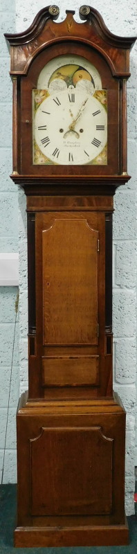 D. Humphrey, Machynlleth. An early to mid 19thC longcase clock, the painted arch dial with revolving